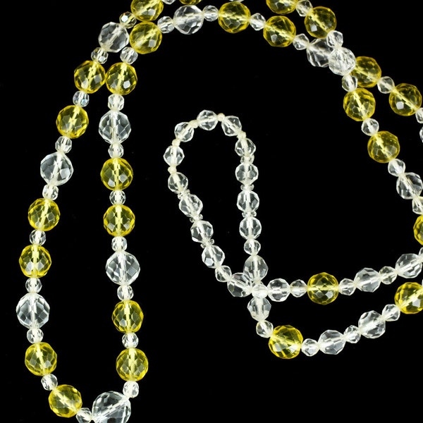 Antique Deco Hand Knotted Clear and Yellow Crystal Long 20s Flapper Necklace 36 "/ Flapper Jewelry / Crystal Beaded Necklace / Regalo para ella