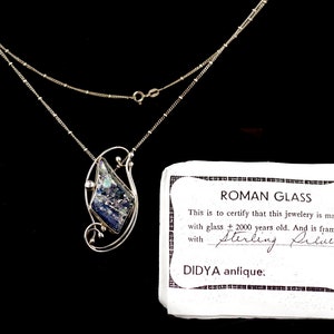 Ancient Roman Blue Multi Colored Glass Sterling Authentic DIDYA  Pendant / Genuine ancient glass / glass jewelry / Silver Jewelry