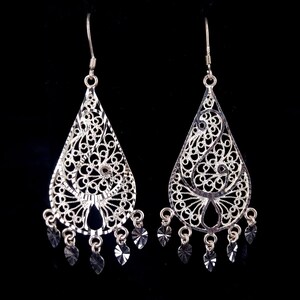 Vintage Sterling Silver Ornate Filigree Openwork Drop Dangle Shepherds Hook Earrings 3” / Silver Earrings / Sterling Jewelry / Gifts for her