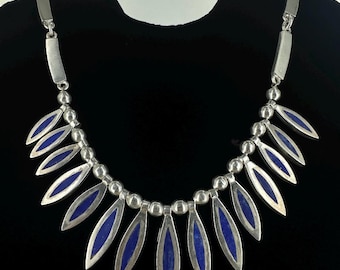 Naszyjnik z litego srebra Taxco Mexico z lapis lazuli w stylu vintage