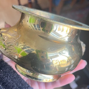 Vintage Chinese Brass Censer Incense Burner Bowl Foo Dog Handles Heavy Beautiful/ Good Gift/ Incense Burner/Chinese Brass Censer/ Foo Dog