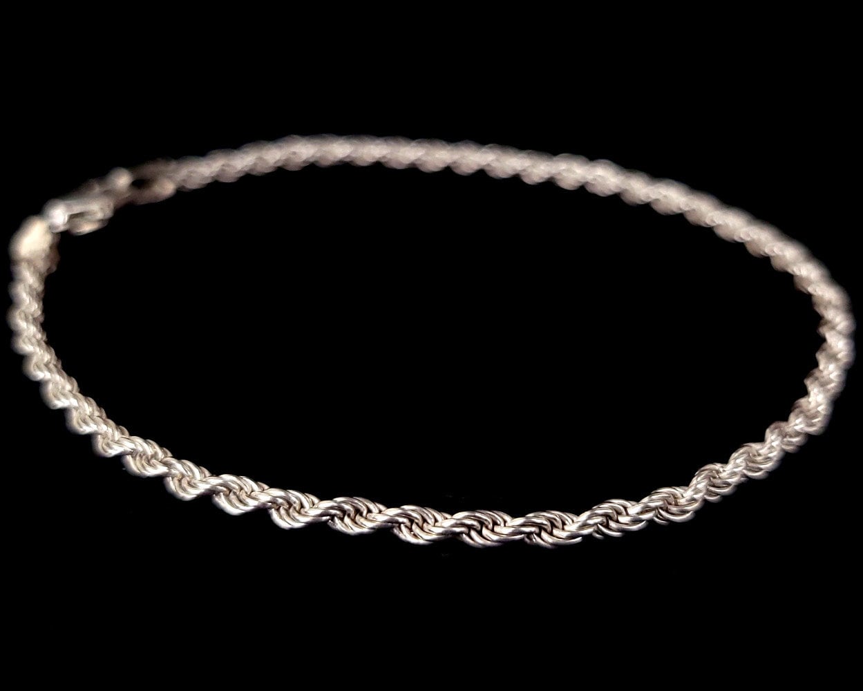 ヴィンテージスターリングシルバー925 ロープチェーンブレスレット ユニセックス ヴィンテージ スターリングシルバー ロープ ユニセックス ディスコ 70