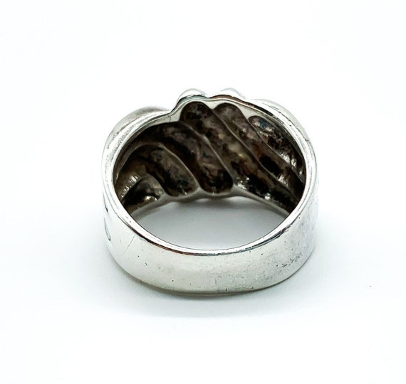 Vintage Retro Chunky Sterling Silver Ridged Wave … - image 5