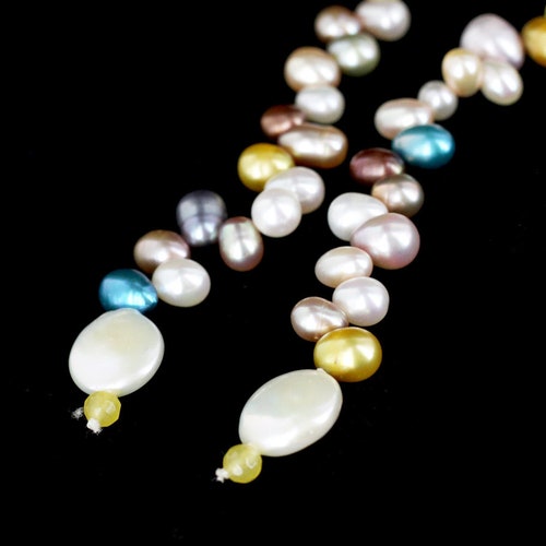 Vintage Honora Multi Color Lustrous Pearl Yellow Jade Sautoir Necklace 40