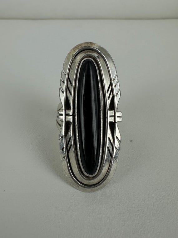 Vintage Sterling Silver Navajo Nakai Long Black Onyx Ring Sz 8 - Etsy