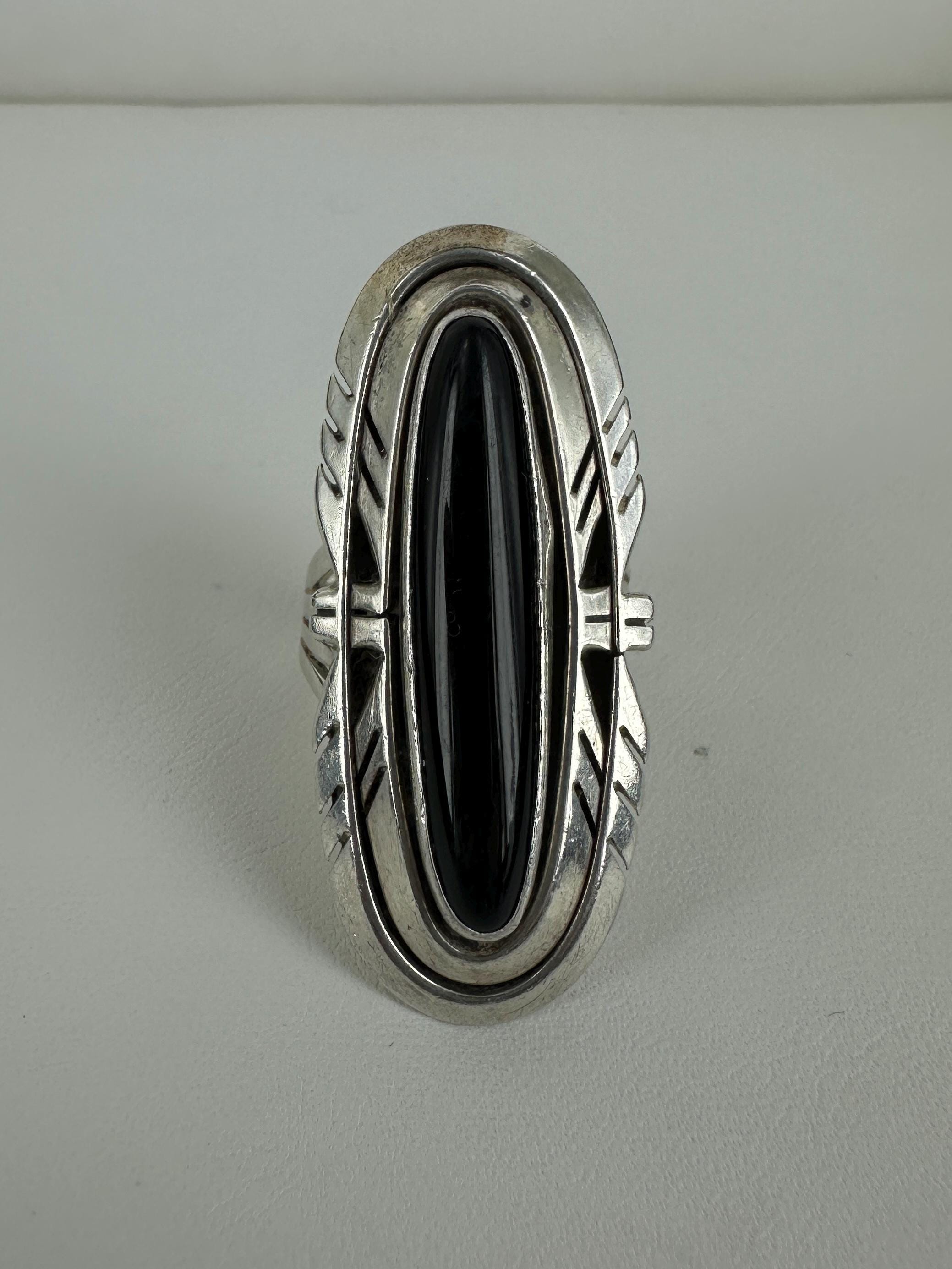 Vintage Sterling Silver Navajo Nakai Long Black Onyx Ring Sz 8 - Etsy