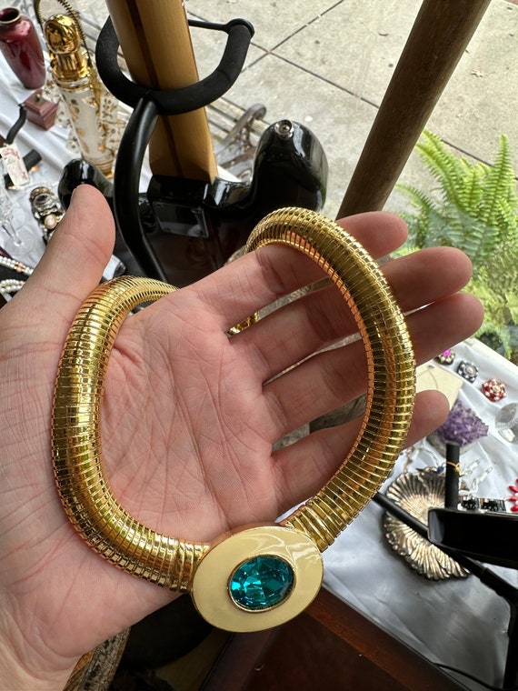 Vintage YSL Yves Saint Laurent Gold Plated Drop Enamel Blue