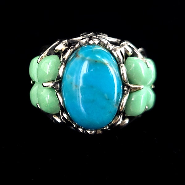 Estate Carolyn Pollack Sterling Silver Turquoise Ornate Floral Ring SZ 8.5 / Carolyn Pollack Jewelry / Turquoise Jewelry / Gifts for her