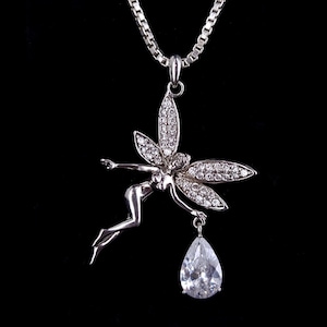 Vintage Sterling Silver Rock Quartz Fairy Pixie Magic Gemstone Pendant Necklace 18&quot; / Fairy Jewelry / Fantasy Jewelry / Gifts for Her /Magic