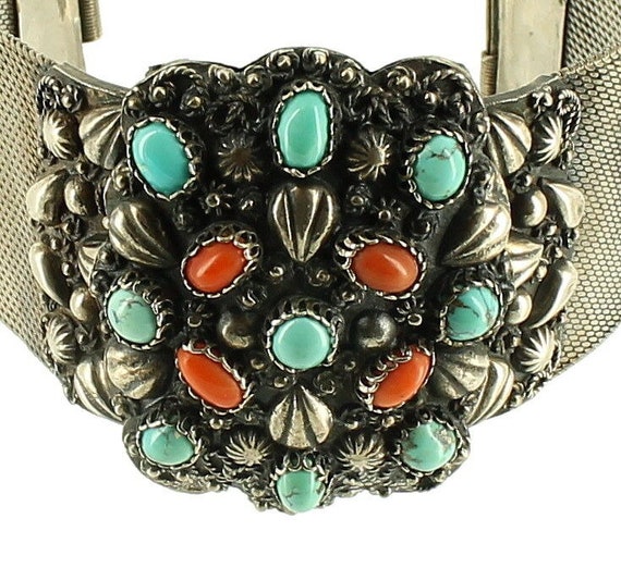 Antique Sterling Silver Egyptian Coral & Turquois… - image 3