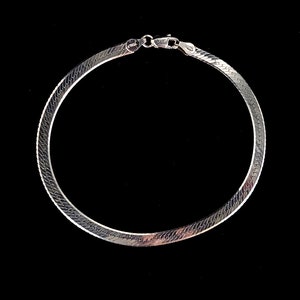 Bracciale vintage in argento sterling con catena a spina di pesce e serpente - Disco anni &#39;70