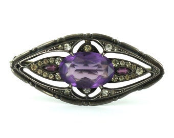 Antieke Sterling Gothic Amethyst Crystal plakken prachtige Victoriaanse pin 1,75 "/antieke juwelen/Victoriaanse sieraden/Gothic sieraden