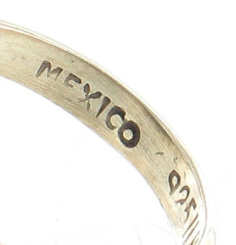 Vintage Sterling Silver Mexico Onyx Aztec Design Oval Cab Ring 6.5 1960s image 4