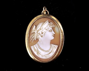 Antique Victorian 10k Yellow Gold Conch Shell Cameo Pin Brooch Pendant 1.5”