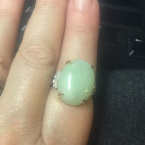 Vintage 14k Gold Big Oval 18ct Pale Green Jadeite Jade Diamonds Ring Sz 8-  new without the box/NOS/Jadeite Ring/Diamond Jade Ring/Good Gift