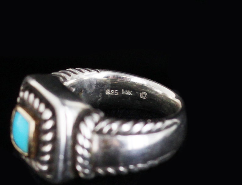 Vintage Carolyn Pollack Sterling Silver 14k Twisted Rope Turquoise Ring 7 Southwestern Rope Twisted 925 turquoise Ring Designer Ring
