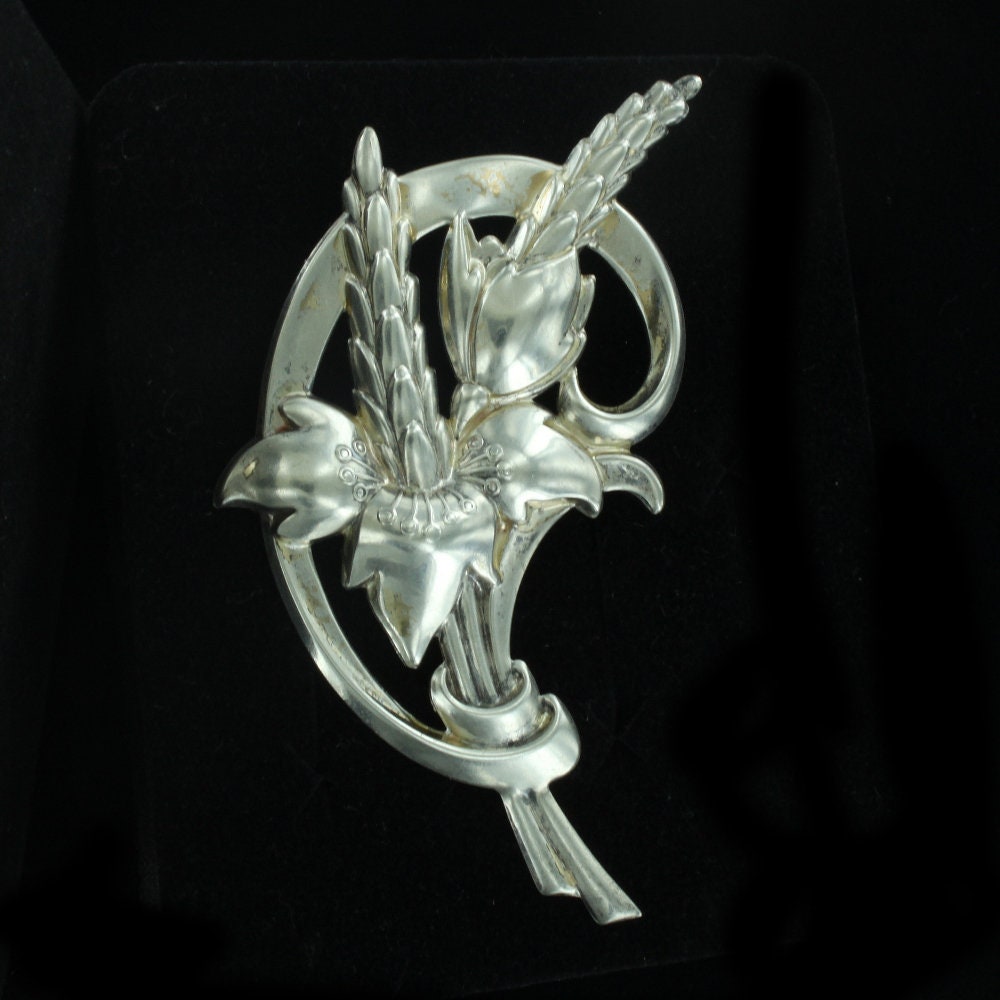 アールデコ　ブローチ　アンティーク　STERLING SILVER アンティーク スターリング シルバー アールデコ フローラル