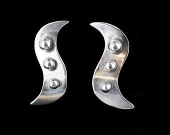 Vintage Mexico TC-196 Sterling Silver Heavy Modernist Mid Century Earrings/ Geometric Sterling Silver Earrings/ 925/ Vintage Earrings