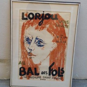 Litografía vintage de mediados de siglo Lorjou Bal des Fois Póster original Mourlot 1959 / Bernard Lorjou / Cartel francés / Buen regalo / Estilo fauvismo