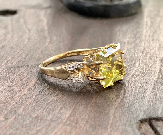 Vintage 10k Yellow Gold Lemon Quartz Diamond Deco… - image 2