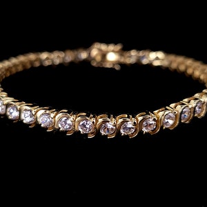 Vintage Gold Over Sterling Silver Faceted Rock Quartz Gemstone Tennis Bracelet 7” / Gemstone Bracelet / Gemstone Jewelry / Gold Bracelet