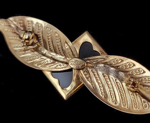 Antique 12k Gold Filled GF Black Onyx Leaf Design… - image 4