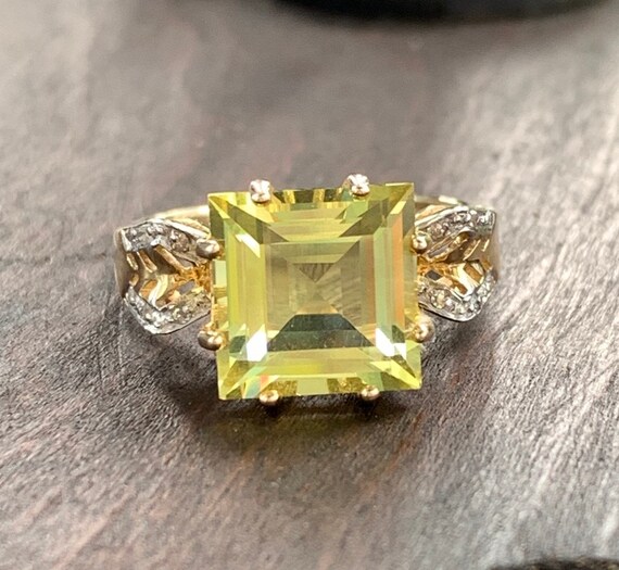 Vintage 10k Yellow Gold Lemon Quartz Diamond Deco… - image 9