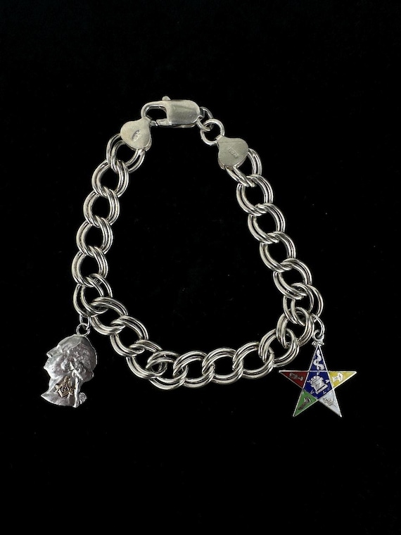 Vintage Sterling Silver Masonic Charm Mm Double Link Chain