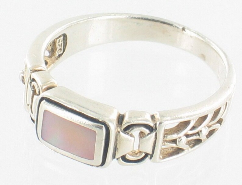 Vintage Pretty Sterling Mop Mother Of Pearl Band Ring Cut-Outs Sz 7.25