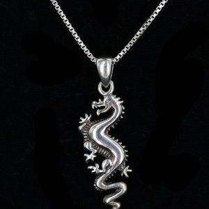 Vintage Sterling Silver Mythical Dragon Serpent Pendant Necklace 16&quot;