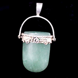 Vintage Sterling Silver Carved Jade Jadite Floral Bail Pendant/ Good Gift/ Gift/ Jade Pendant