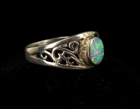 Vintage Sterling Silver Simulated Blue Fire Opal … - image 2