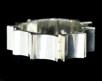 Vintage Antonio Pineda 970 Silver Taxco Thumbprint Bracelet - 7&quot;