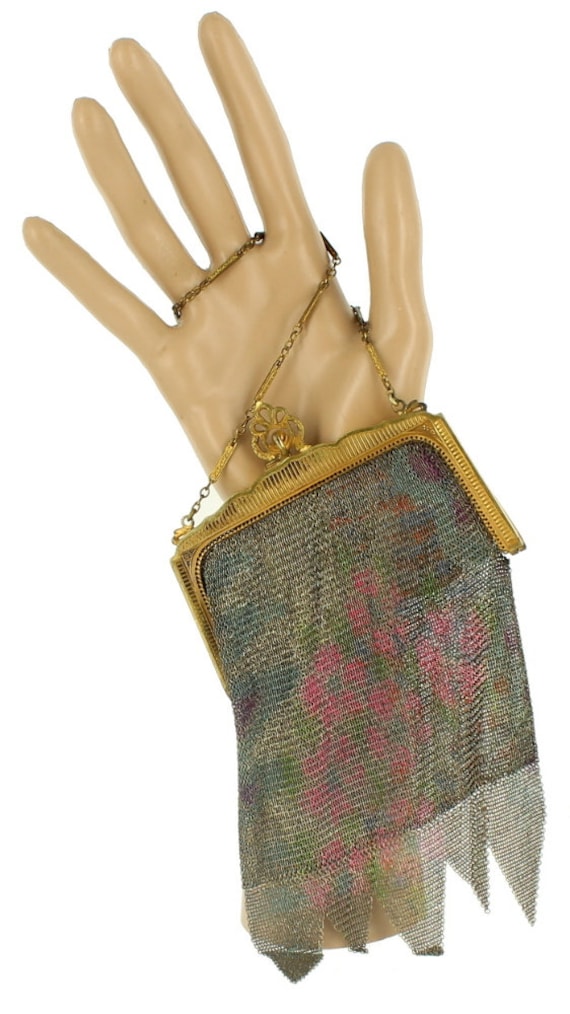 Antique Fringe Colored Mesh  Purse Ornate Frame C… - image 6