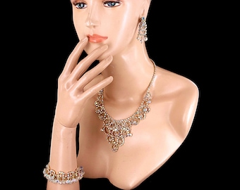 Vintage Juliana D&E Champagneglas Strass Halsband Armband Örhängen Set / Juliana Smyckeset / Bra Gåva / Bokdel / Present till henne / Present