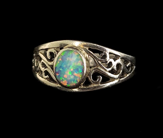 Vintage Sterling Silver Simulated Blue Fire Opal … - image 1