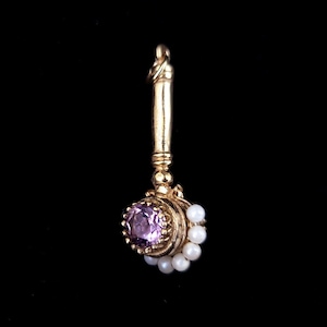 Antique Victorian 14k Gold Amethyst Pearl Gavel Judge Justice Charm Pendant 1.55” / Antique Charms / Amethyst Jewelry / Gifts for her