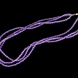 Vintage Mid Century Gold Plated Amethyst Beaded Multi Strand Necklace 16.5” / Beaded Jewelry / Amethyst Jewelry / Good Gift / Gift for her