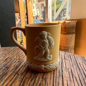 Vintage Wedgwood Jasperware Yellow Miniature Tankard Mug England Rare Porcelain