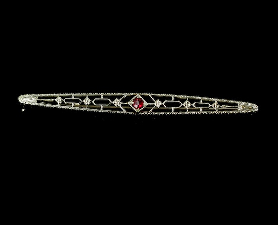 Antique Art Deco 10k White Gold Pink Tourmaline K… - image 1