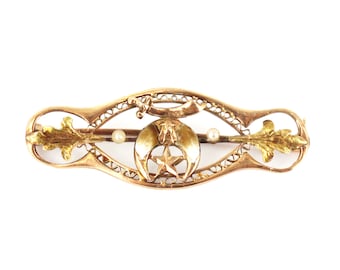 Antique Victorian 10K  Gold Shriners Crescent Moon Pearls Masonic Enamel Pin/ Antique Masonic Pin/ Antique Egyptian Revival Pin