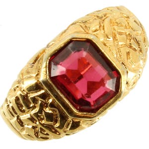 Vintage Signet Organic design- Faceted Red Paste Stone Unisex Big Gold Plated  Ring Size 13/ 1960&#39;s Signet Ring/ Gift for Him/ Gift for Her