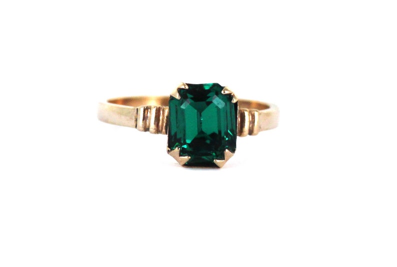 Antique Uncas Art Deco 10k Gold Filled Green Emerald Paste Solitare Ring Size 6 Antique Solitare Paste Ring Green Stone Ring