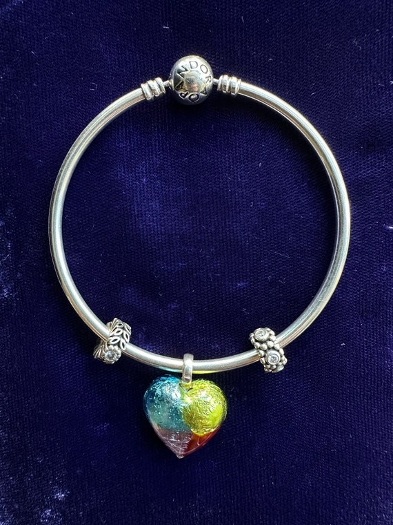 Pandora Sterling Silver Multi Color Dangle Heart … - image 1