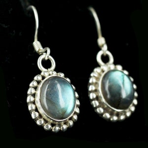 Vintage Sterling Silver Flashy Blue Labradorite Earrings 1.5&quot;