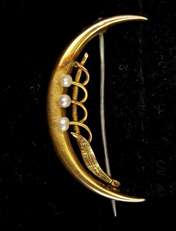 Antique 14k Yellow Gold Victorian Crescent Moon M… - image 1