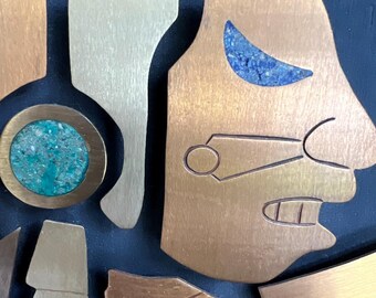 ヴィンテージ メキシコ アステカ戦士 ウォールアート：ターコイズ銅