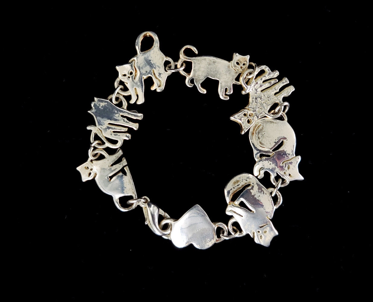 シルバー925  Cat Plate Bracelet Calico Calico Cat Spoon Handle Bracelet, Kitten Lampwork Bead