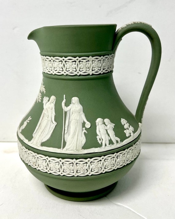 Antique Wedgwood England Cream on Sage Green Jasperware 6