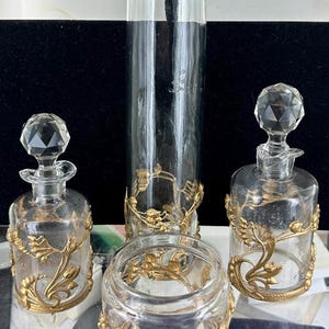 Antique French Empire Gilt Ormolu Baccarat Glass Perfume Set